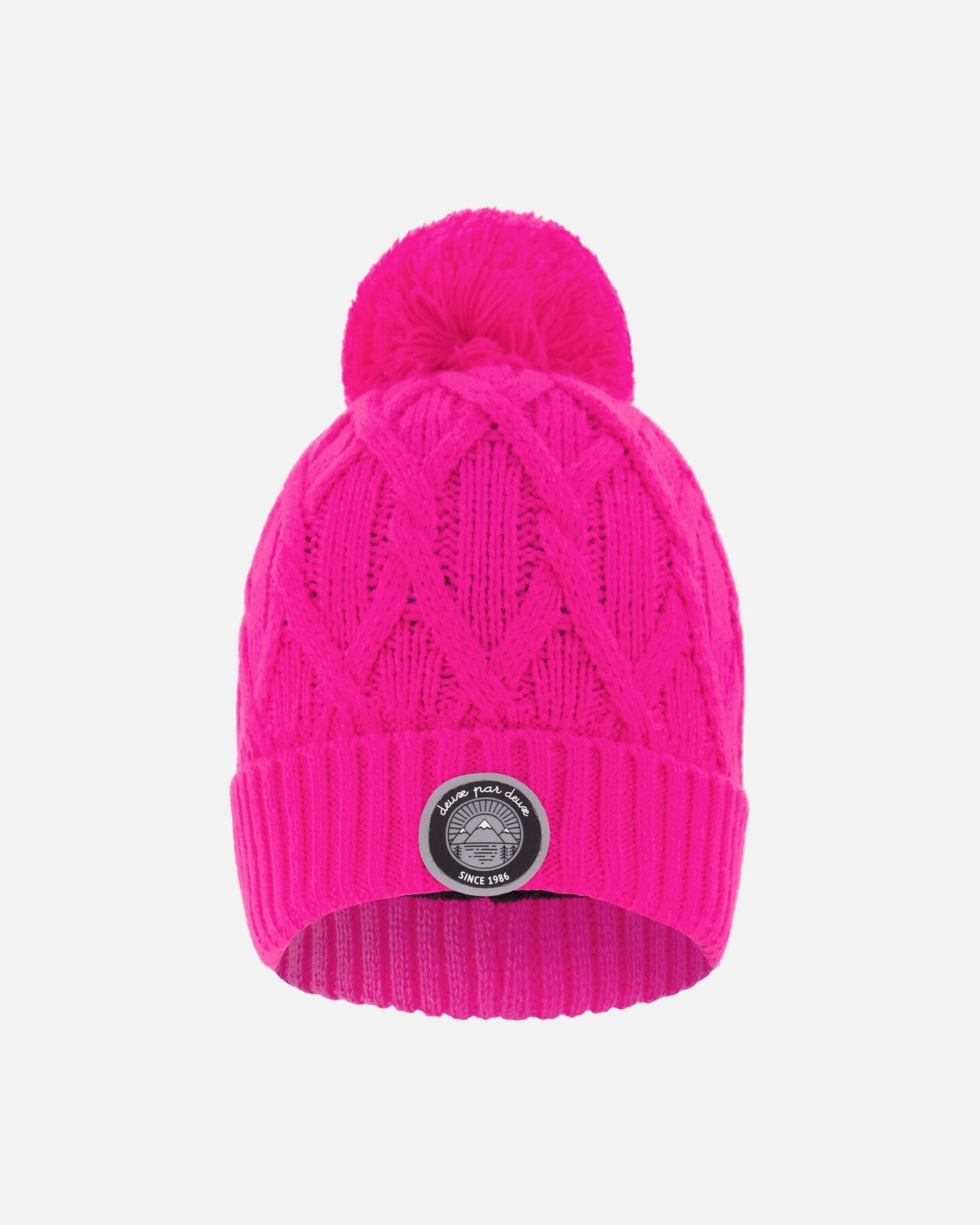Lined Knit Pompom Hat Fuchsia