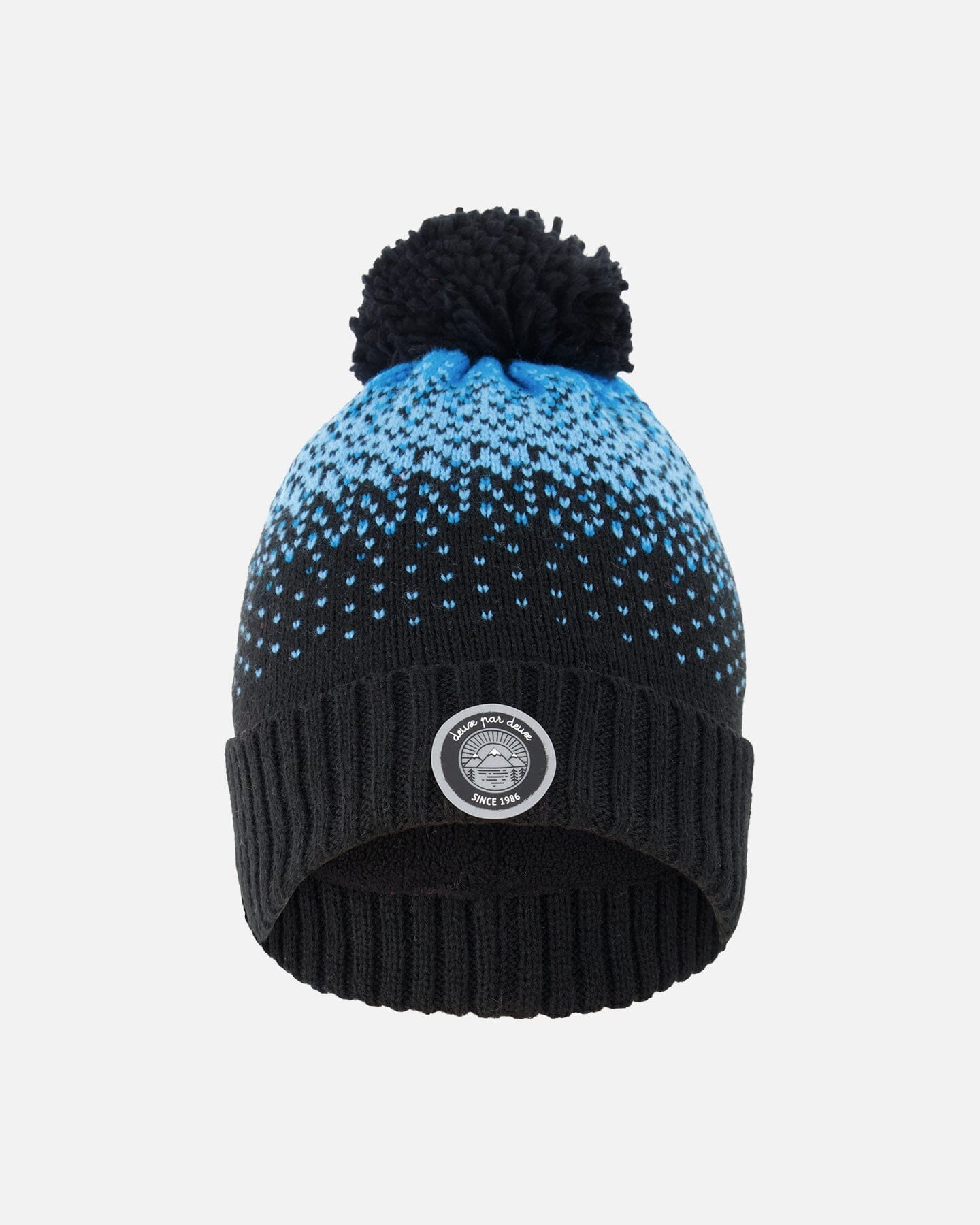 Winter Knit Pompom Hat With Lining Black And Blue