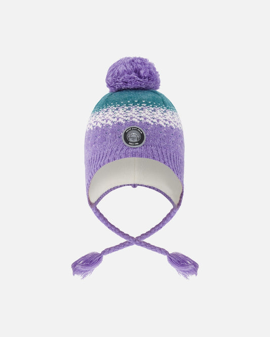 Lined Peruvian Knit Hat With Pompom Lilac And Green