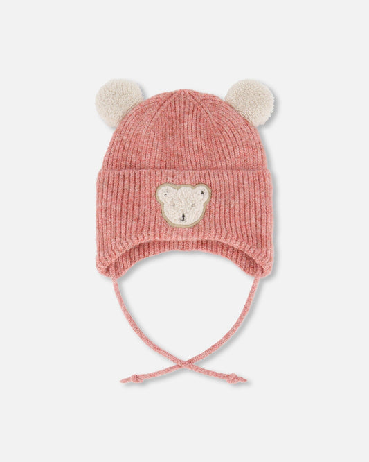 Lined Baby Winter Knit Hat With Ear Flaps Dusty Pink