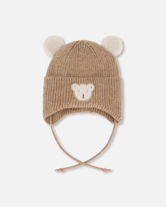 Lined Baby Winter Knit Hat With Ear Flaps Brown