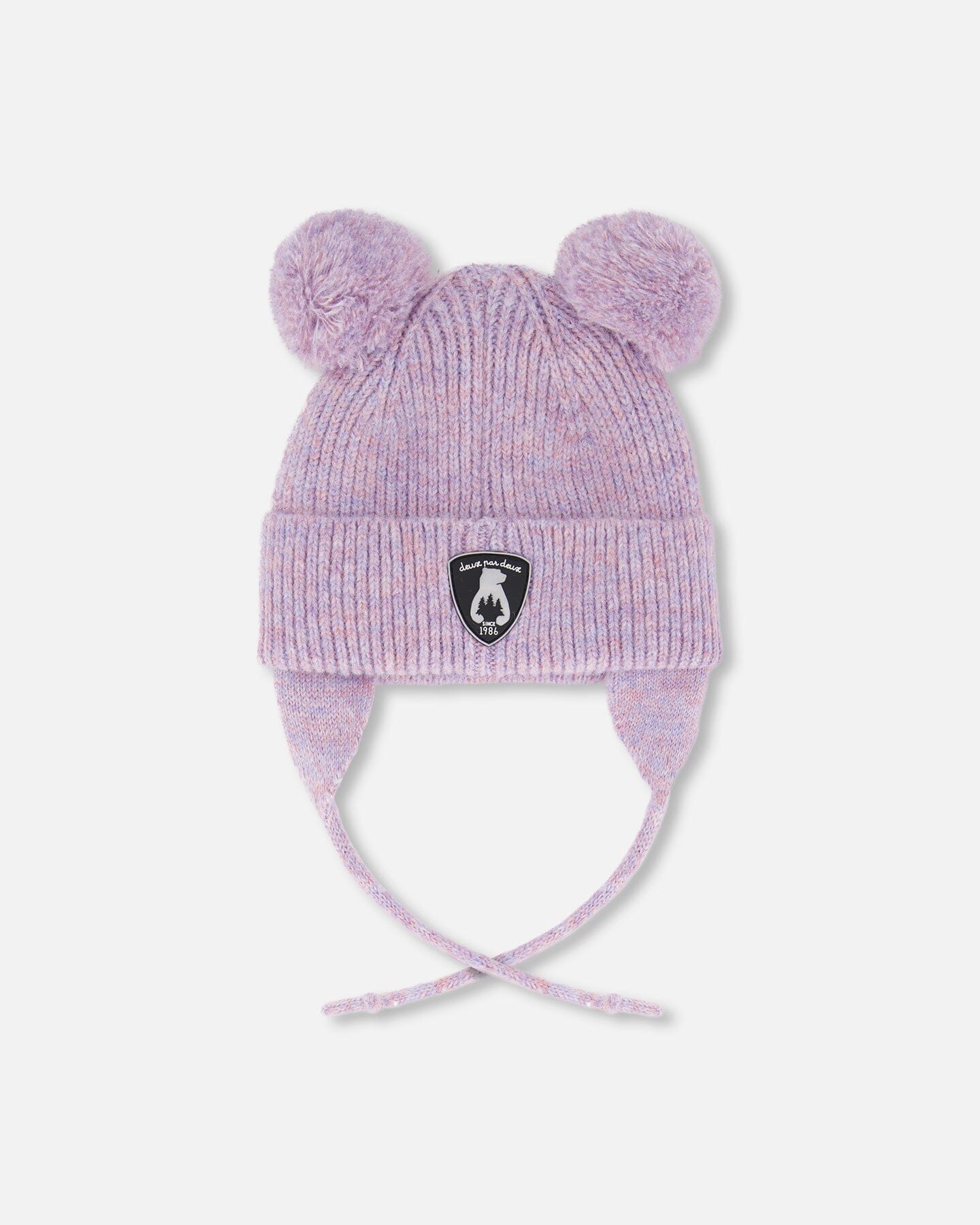 Lined Baby Knit Hat With Pompoms Purple Gray