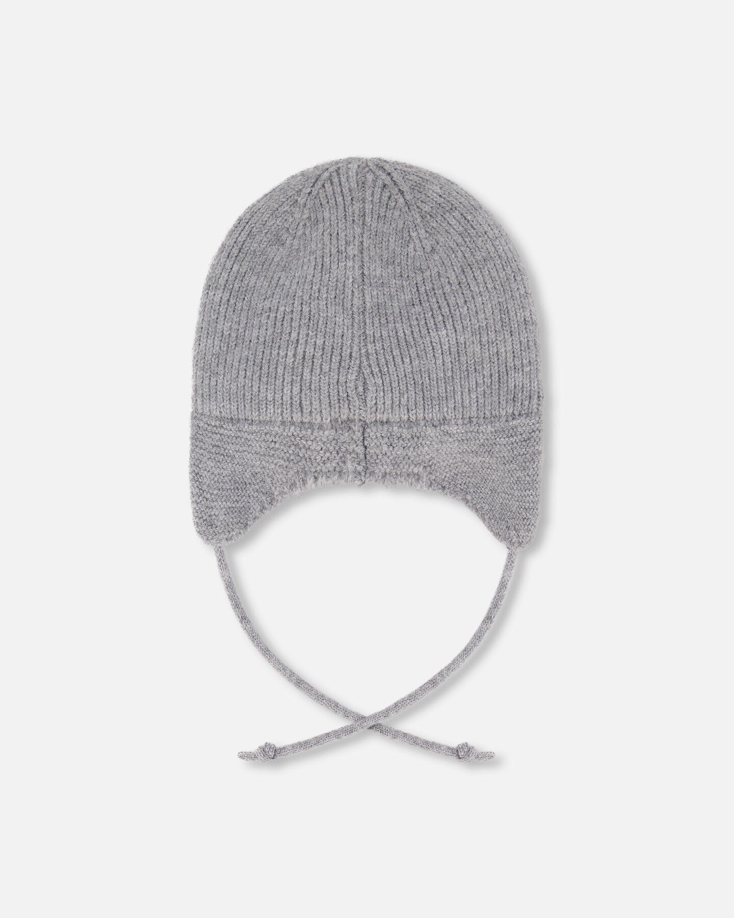 Lined Baby Knit Hat With Ears And Strings Heather Gray