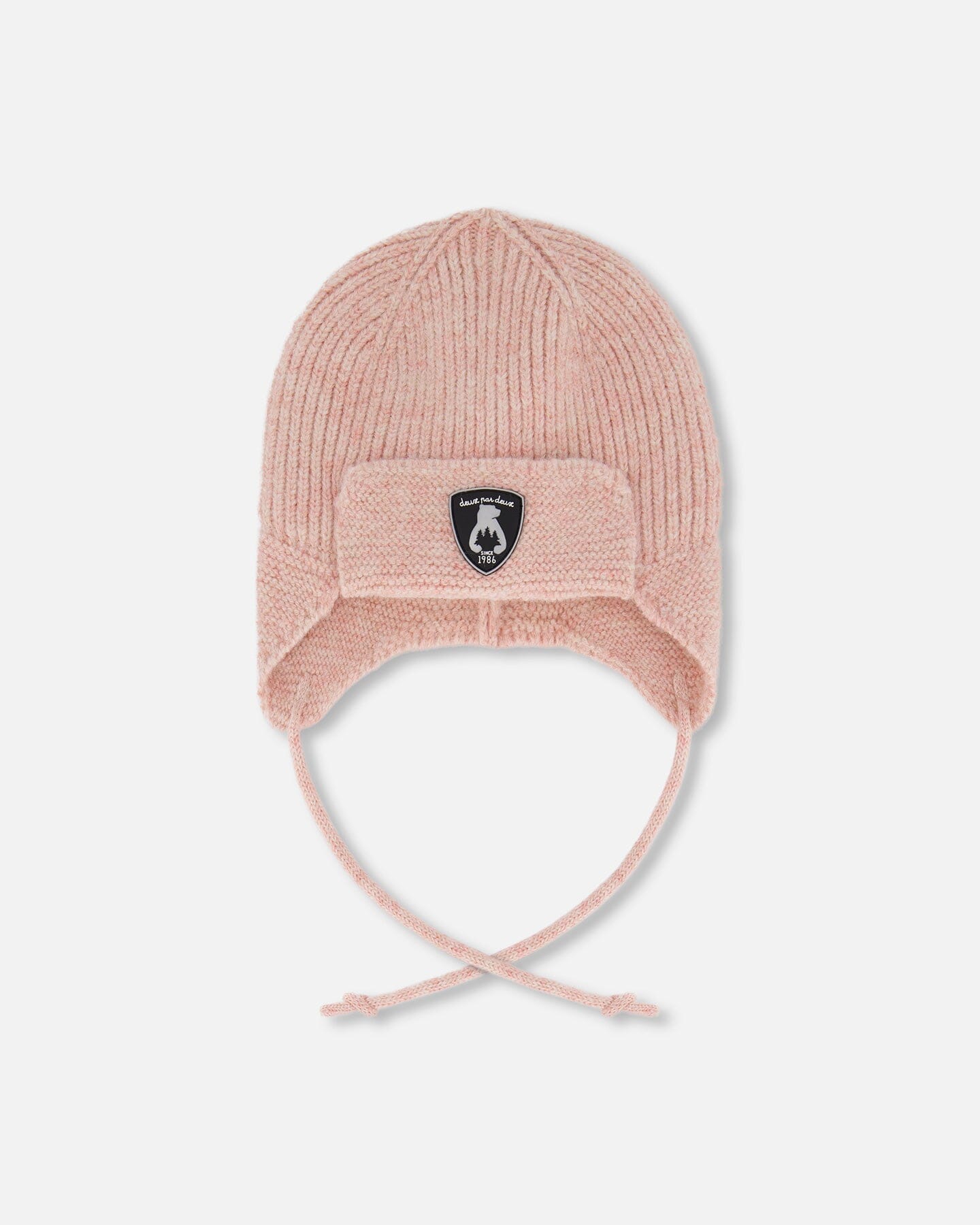 Lined Baby Knit Hat With Ears And Strings Dusty Pink