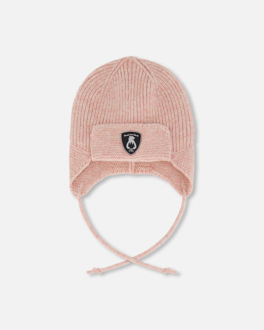 Lined Baby Knit Hat With Ears And Strings Dusty Pink