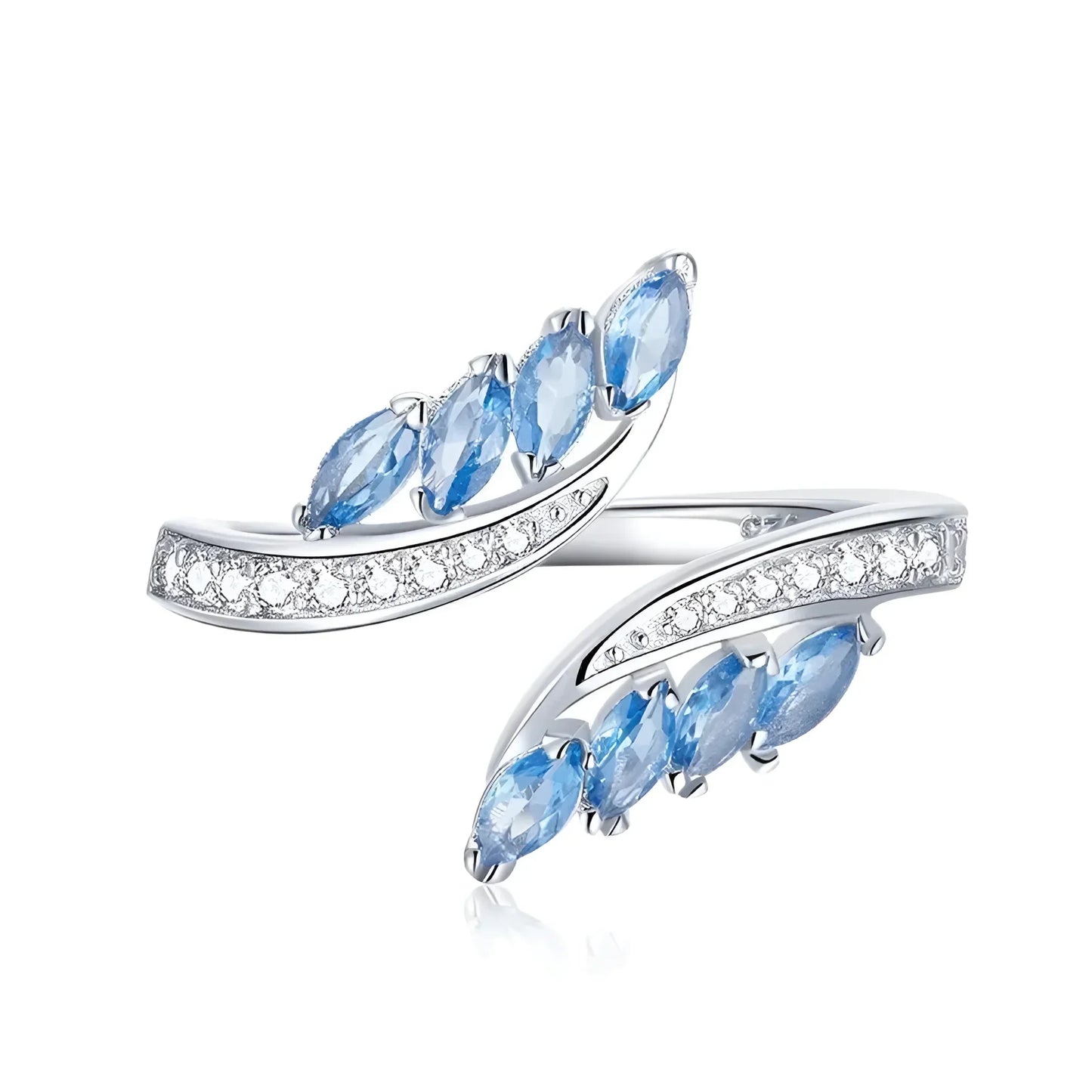 Adjustable Sterling Silver Willow Ring With Light Blue Cubic Zirconia