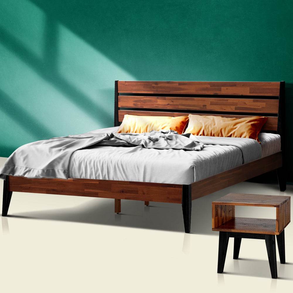 Emery Solid Wood Bed Frame & Nightstand Bedroom Set