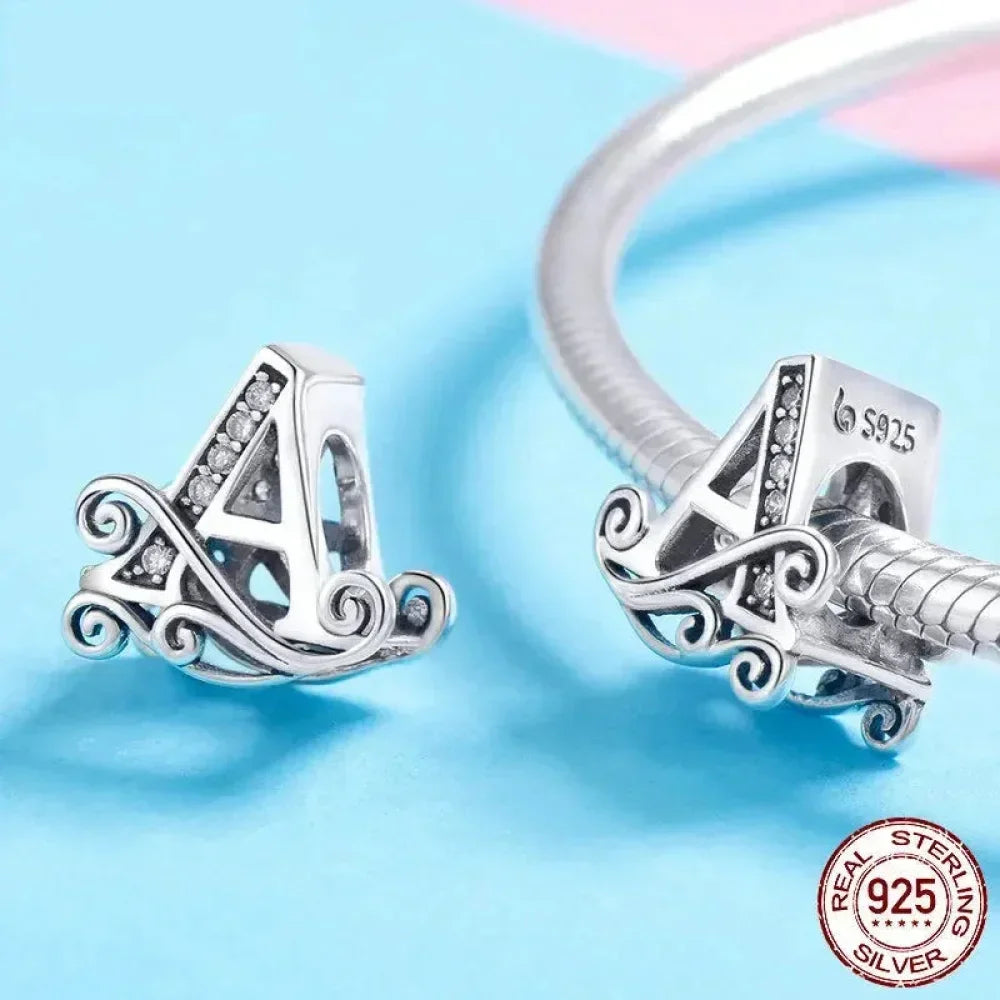 Chic 925 Sterling Silver Cz Alphabet Beads For Charm Bracelet - Vintage A To Z Letter Charms (Bsc030)