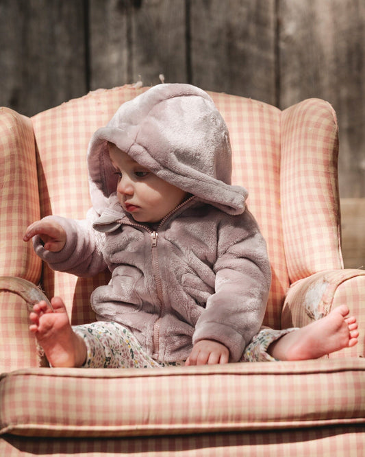 Hooded Zip Plush Jacket Neutral Purple