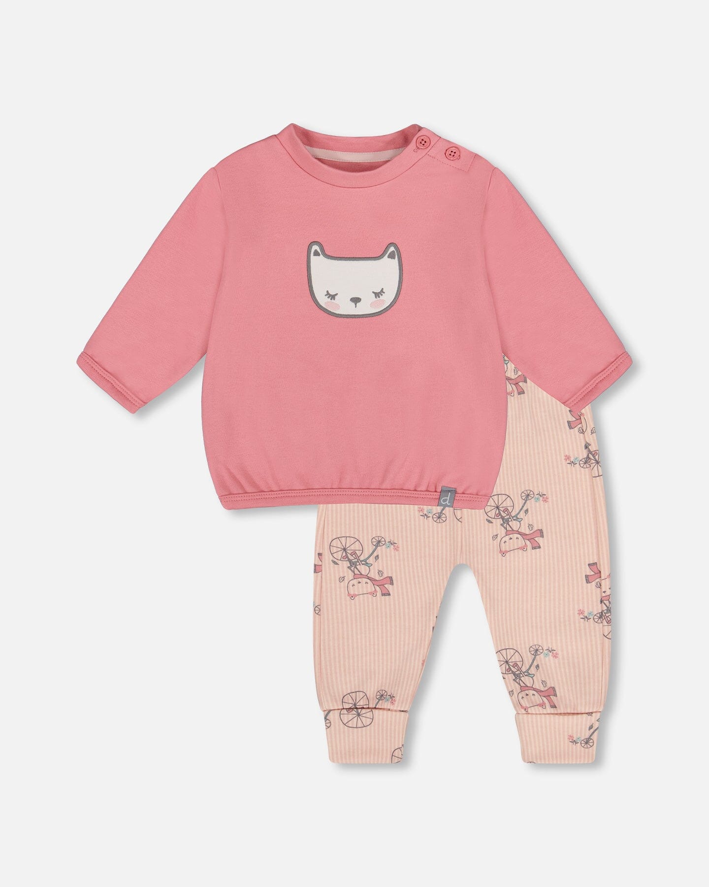 Organic Cotton Pant With Top Set Pink Cat Print