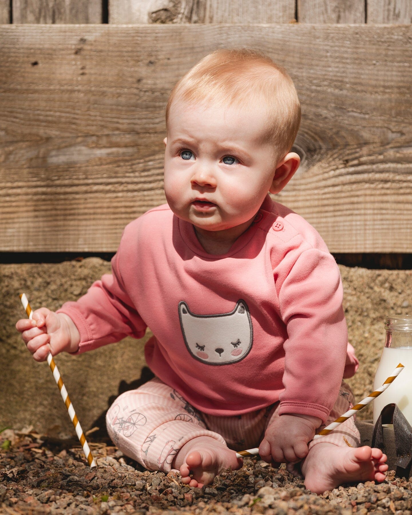 Organic Cotton Pant With Top Set Pink Cat Print