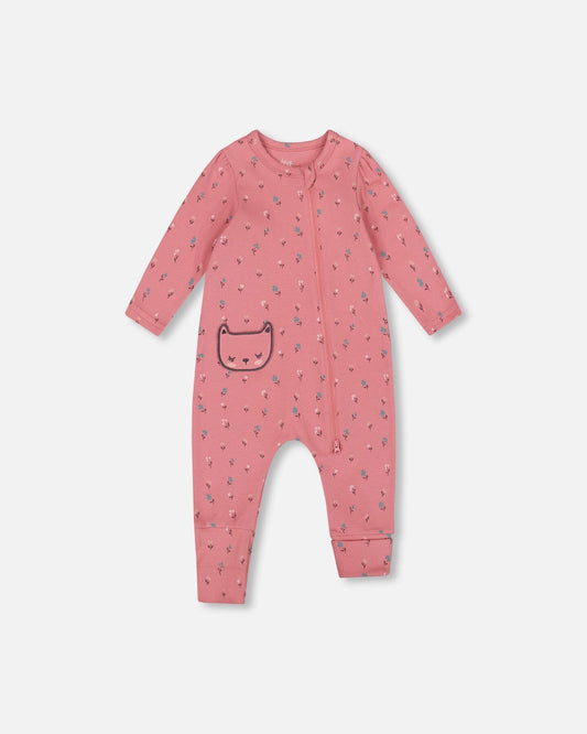 Organic Cotton Zipped Romper Pink Floral
