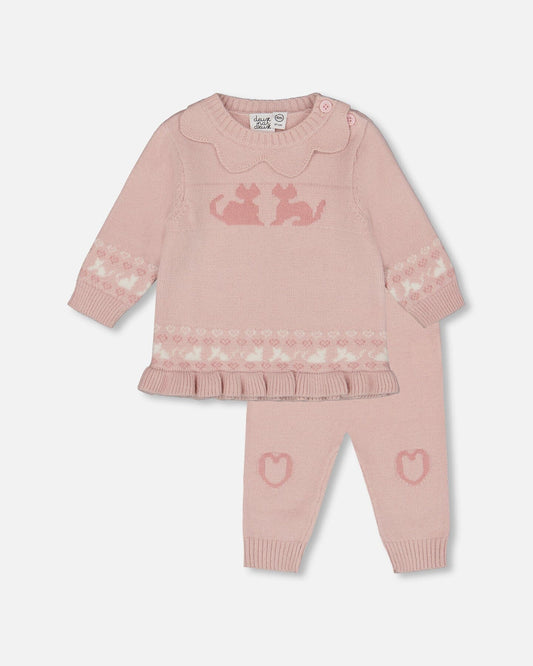Knitted Top And Pant Set Light Pink
