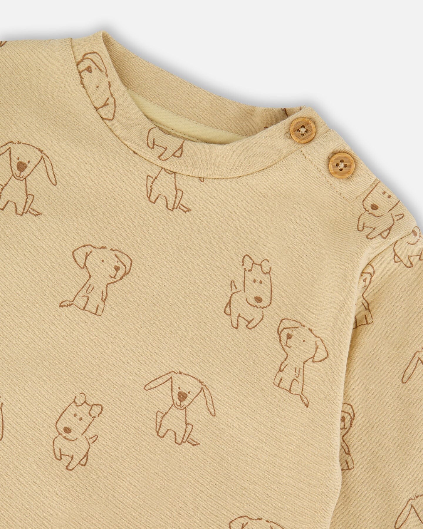 Organic Cotton Pant And Top Set Beige Printed Dogs