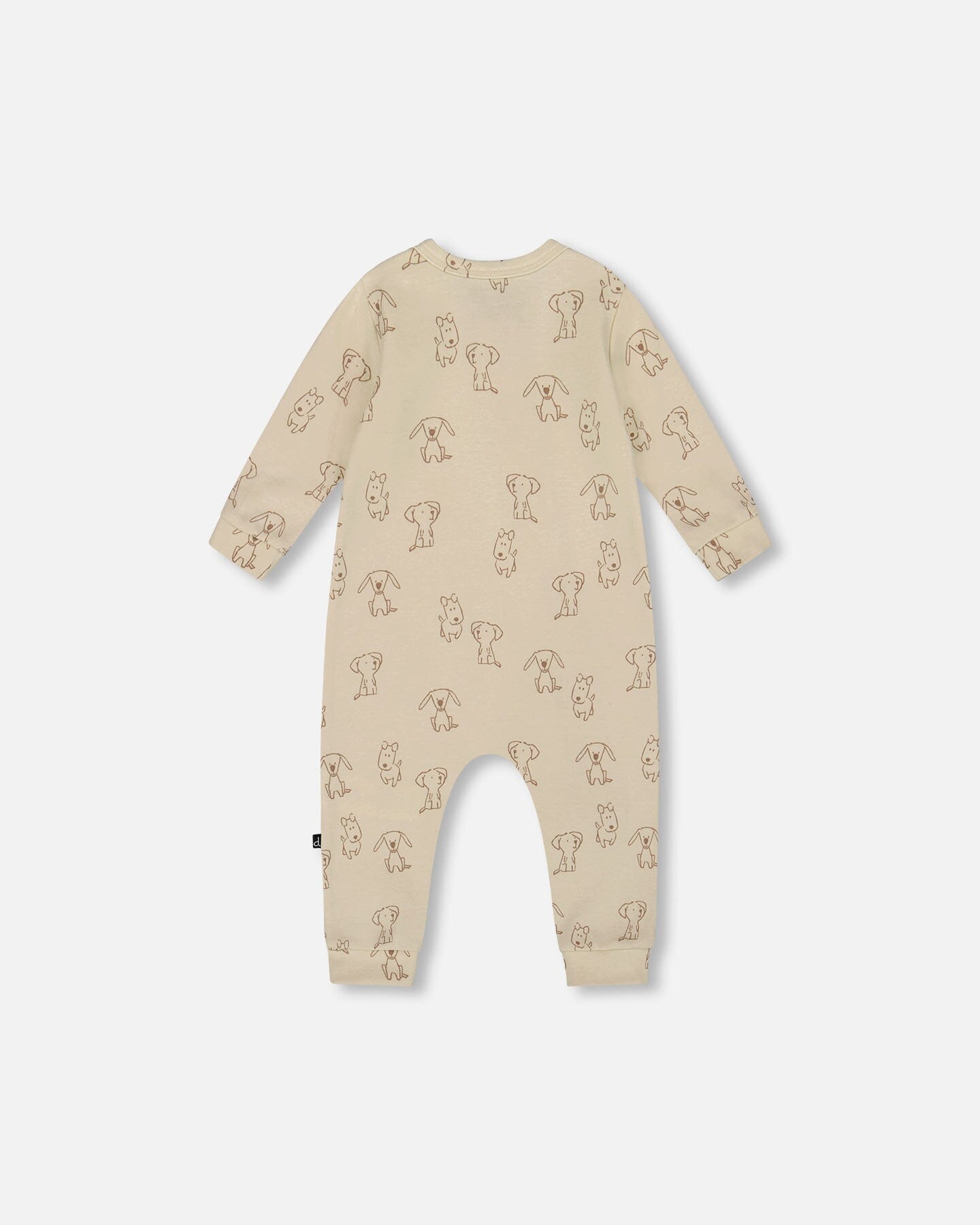 Organic Cotton Zipped Romper Beige Puppy Print