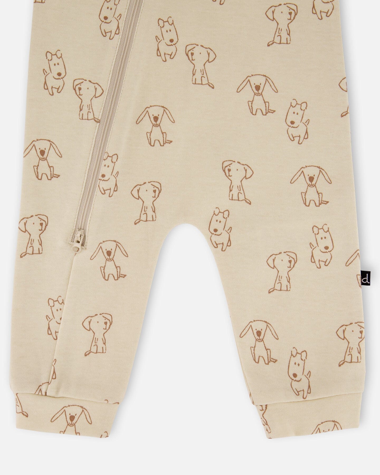 Organic Cotton Zipped Romper Beige Puppy Print