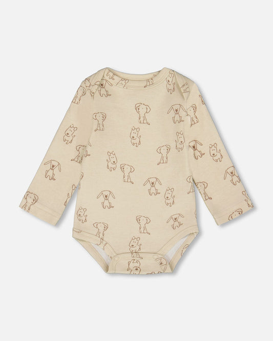 Organic Cotton Onesie Beige Puppy Print