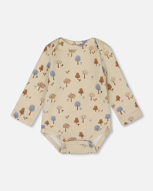Organic Cotton Onesie Beige Tree Print