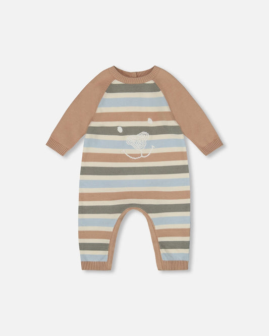 Knitted Romper Blue And Green Stripes