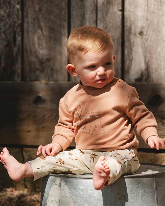 Organic Cotton Pant And Top Set Beige Tree Print