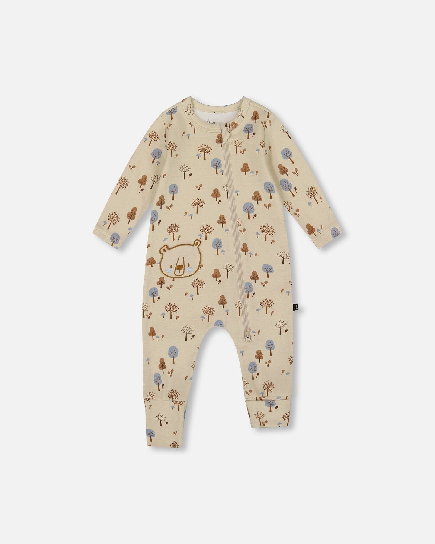 Organic Cotton Zipped Romper Beige Tree Print