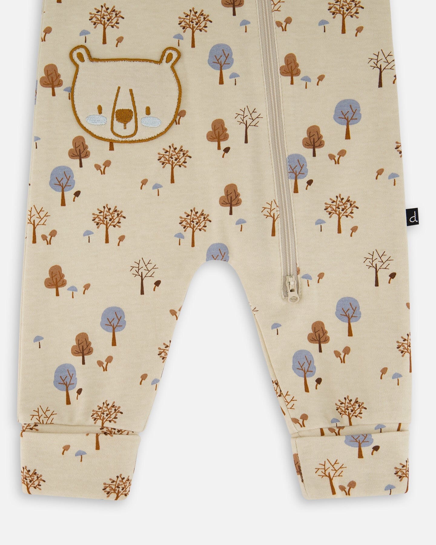 Organic Cotton Zipped Romper Beige Tree Print
