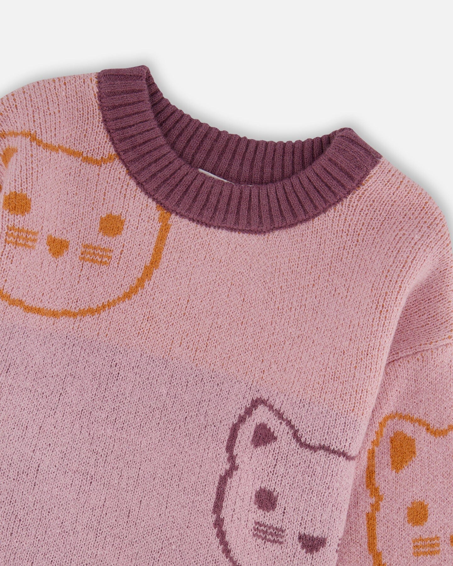 Knit Jacquard Sweater Dusty Pink With Cats