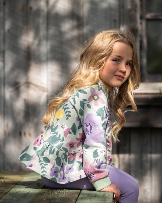 Stretch Fleece Sweatshirt Sage Floral