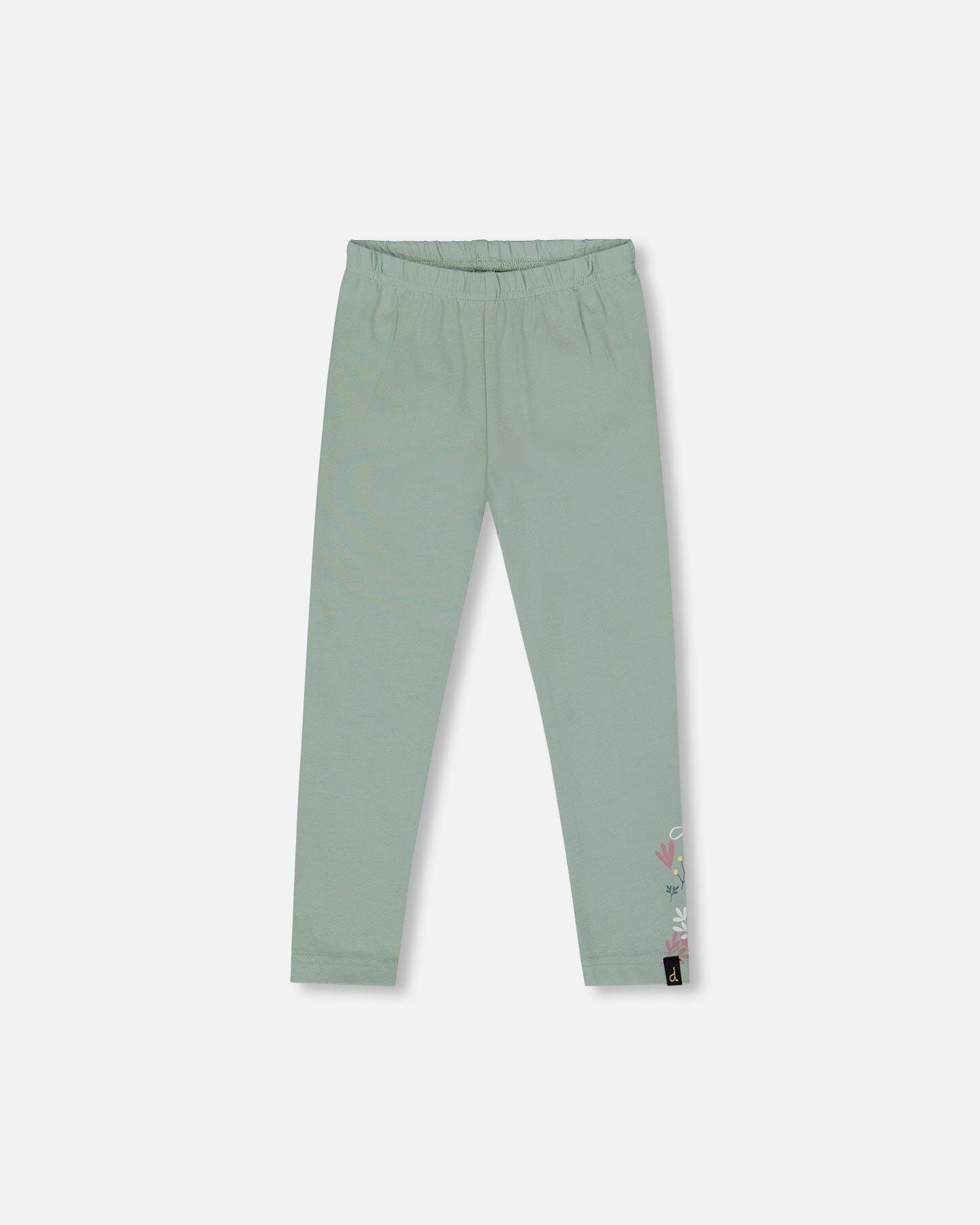 Organic Cotton Jersey Leggings Jade Green With Floral Detail