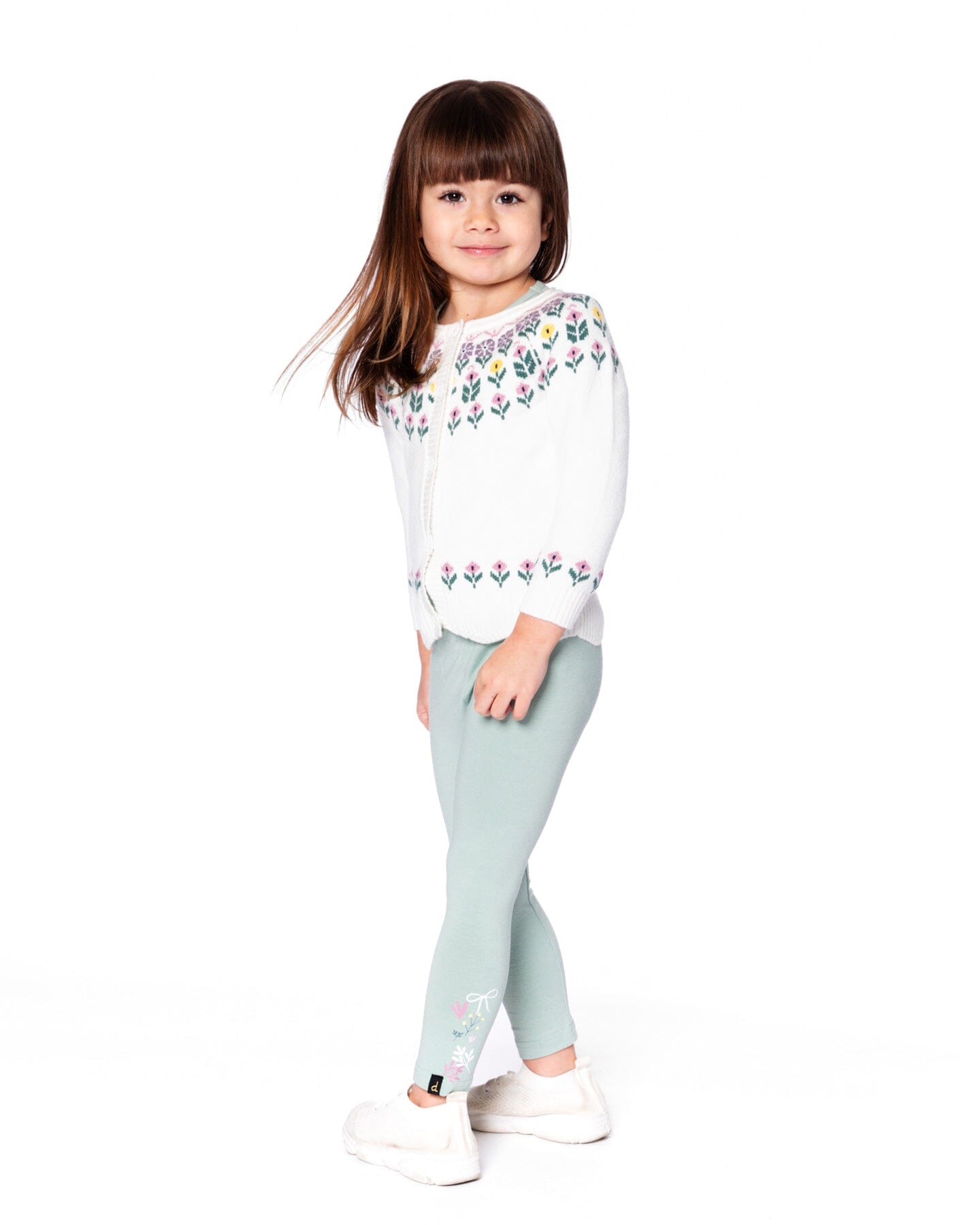 Organic Cotton Jersey Leggings Jade Green With Floral Detail
