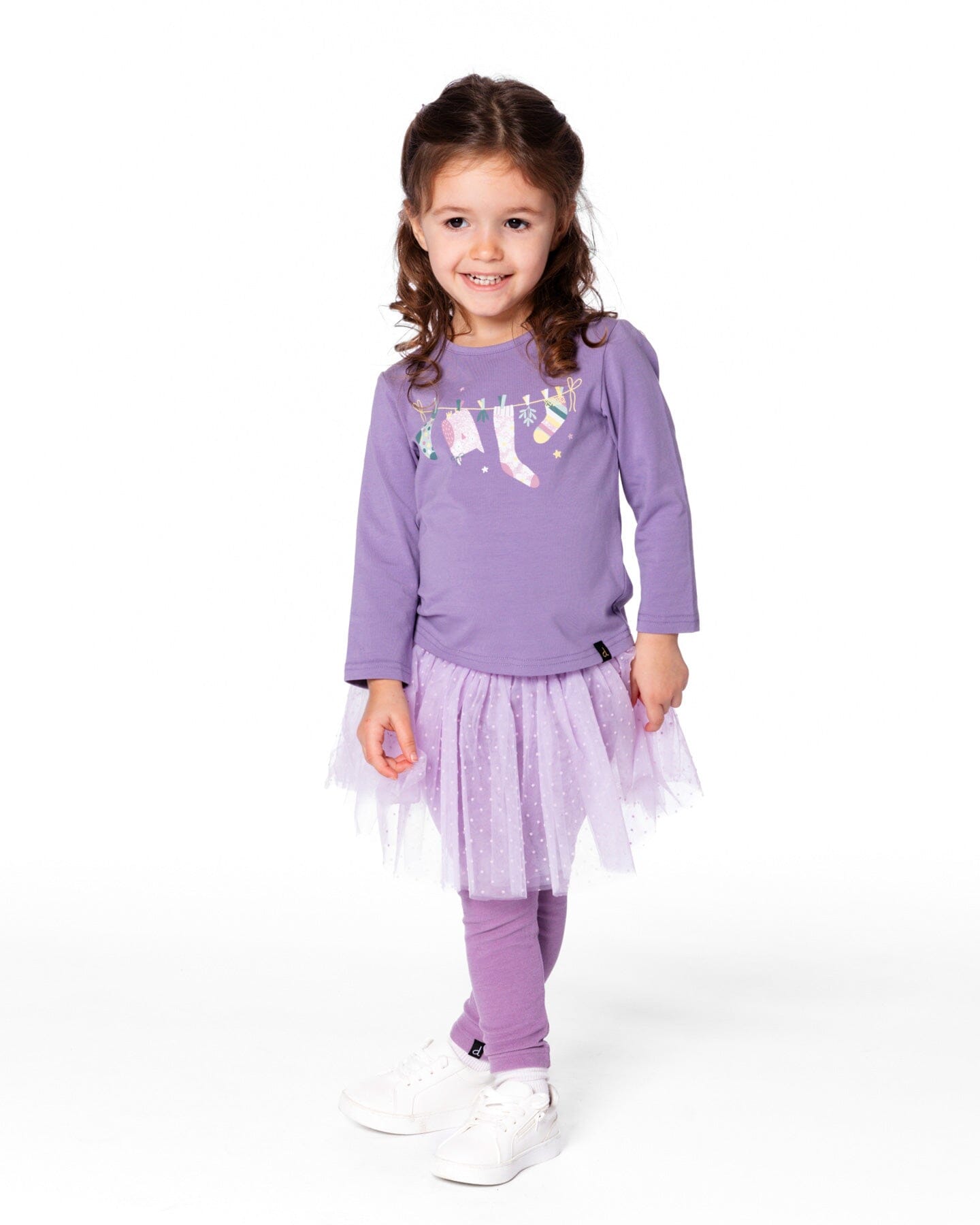 Organic Cotton Jersey Top Purple Gray With Owl