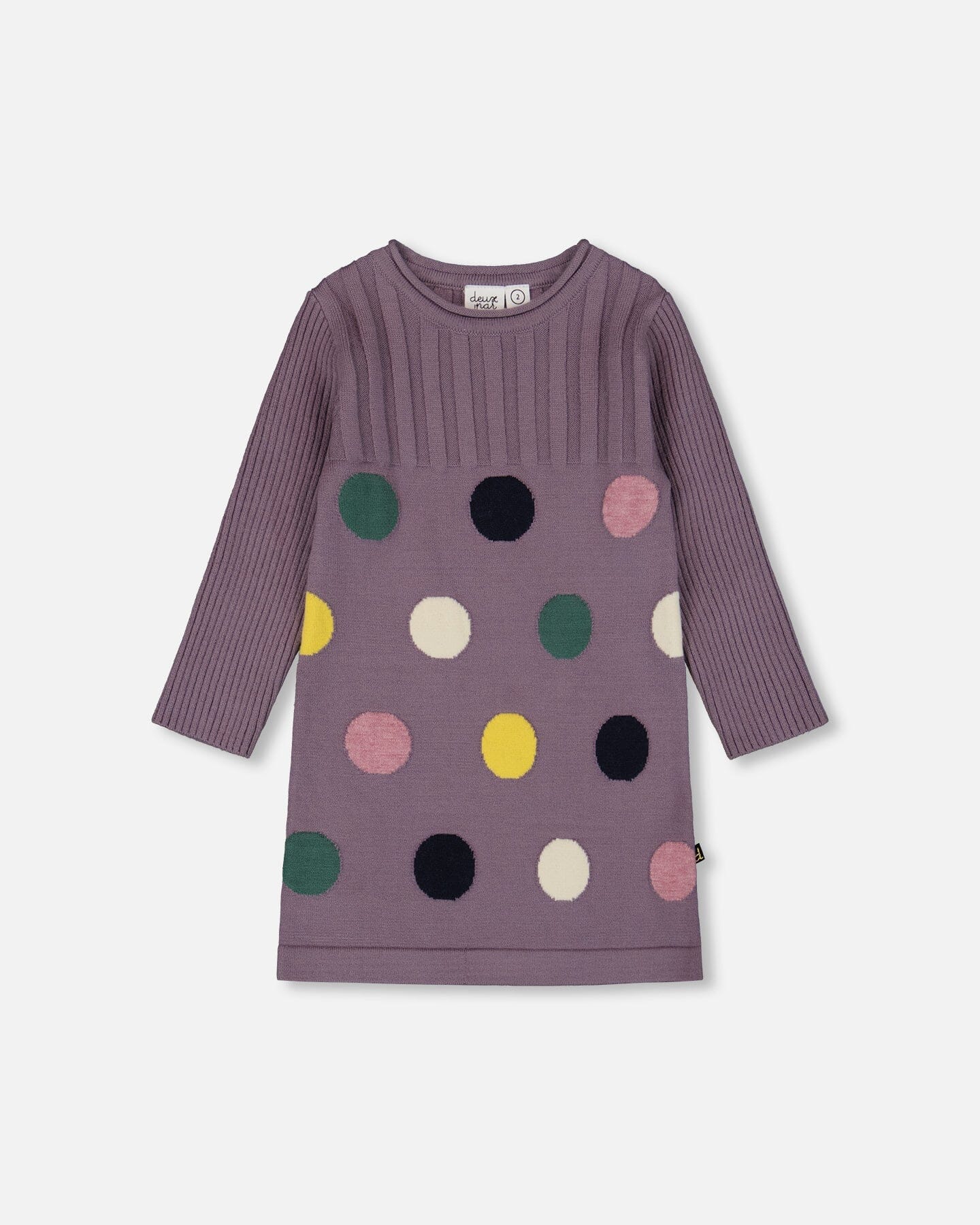 Jacquard Sweater Dress With Polka Dot Pattern Purple Gray