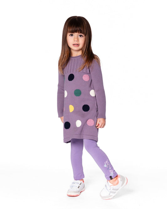 Jacquard Sweater Dress With Polka Dot Pattern Purple Gray