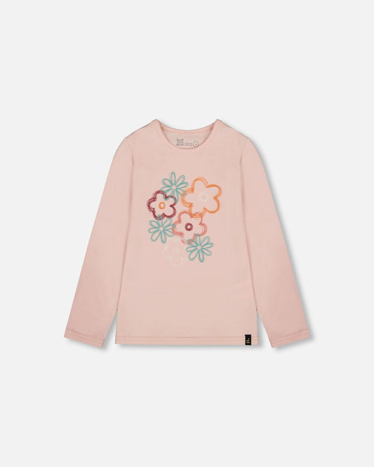 Organic Cotton Long Sleeve T-Shirt Light Pink With Big Flowers