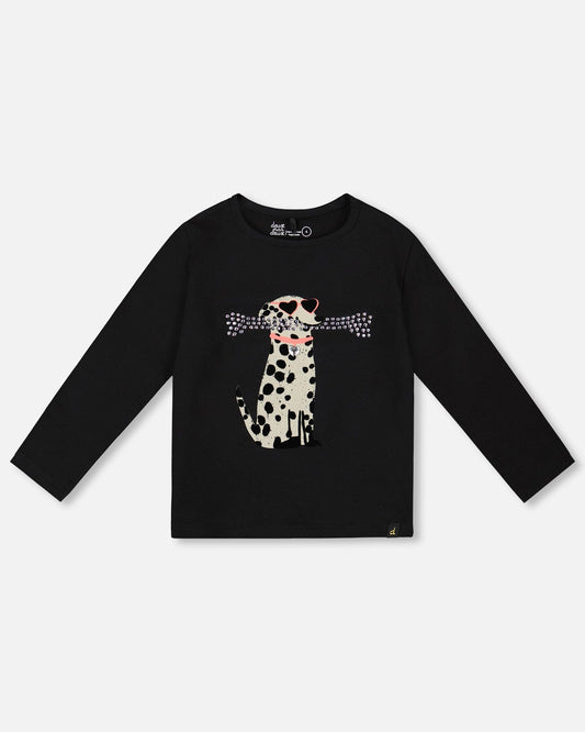Organic Cotton T-Shirt Black With Dalmatian