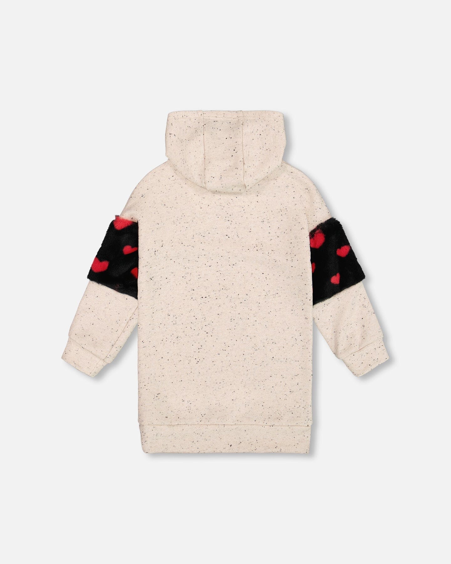 Hooded Glittering French Terry Dress Beige With Heart Bag