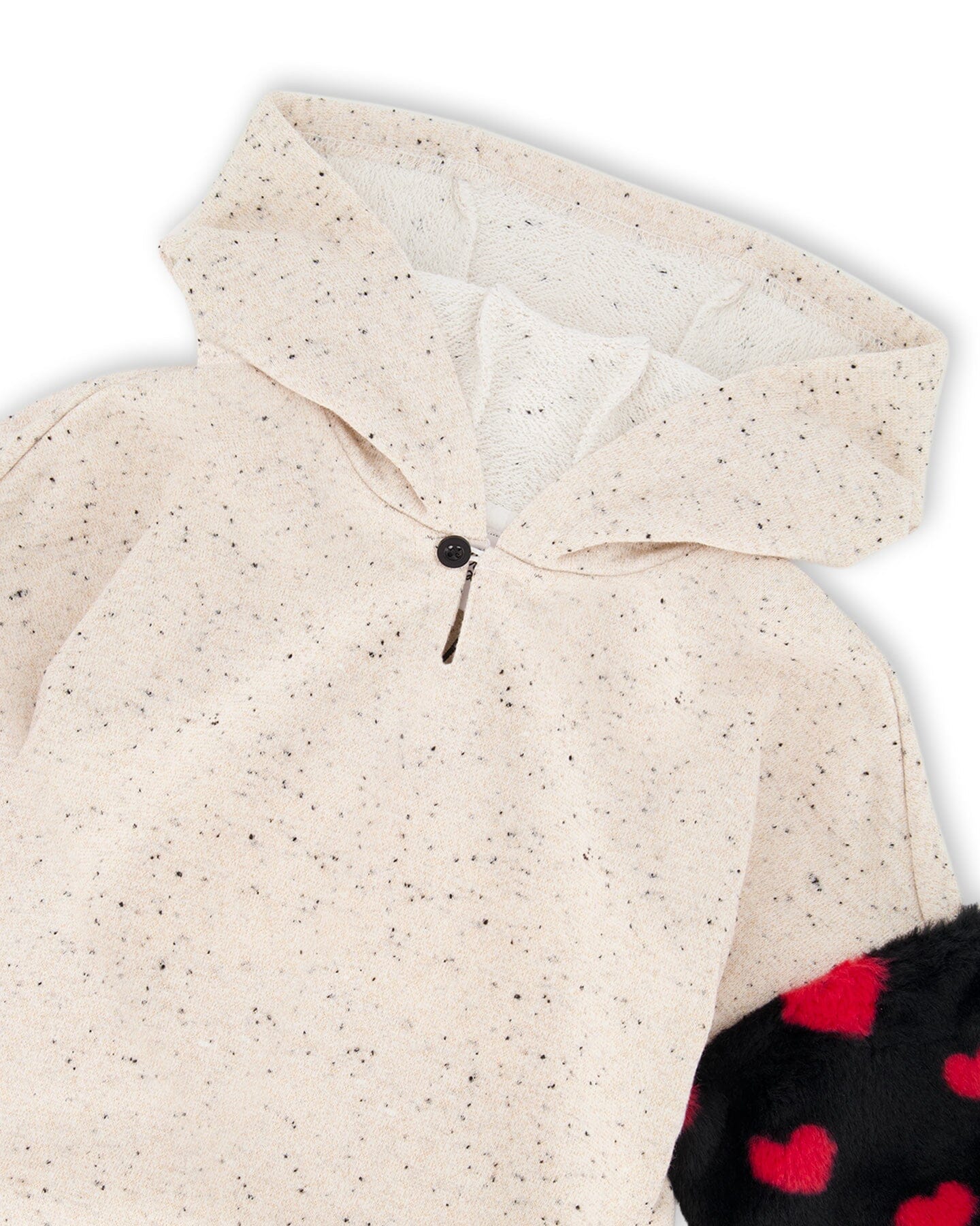 Hooded Glittering French Terry Dress Beige With Heart Bag