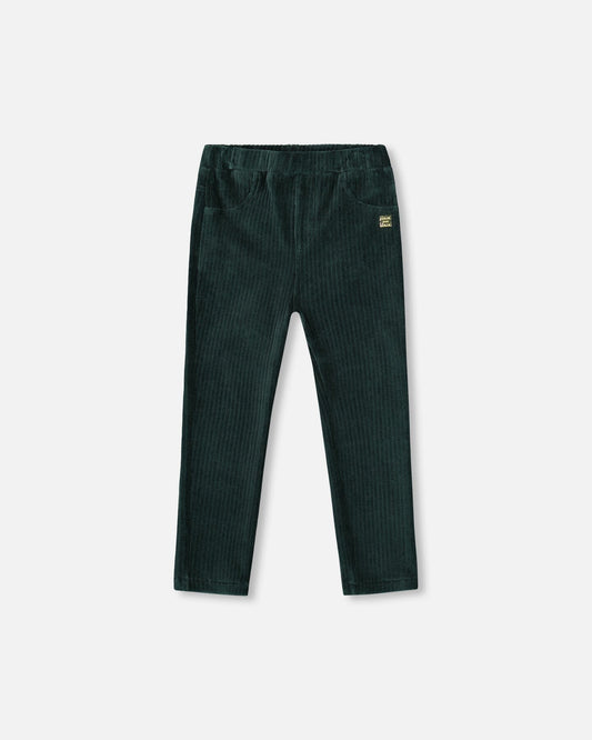 Stretch Velour Rib Treggings Dark Green