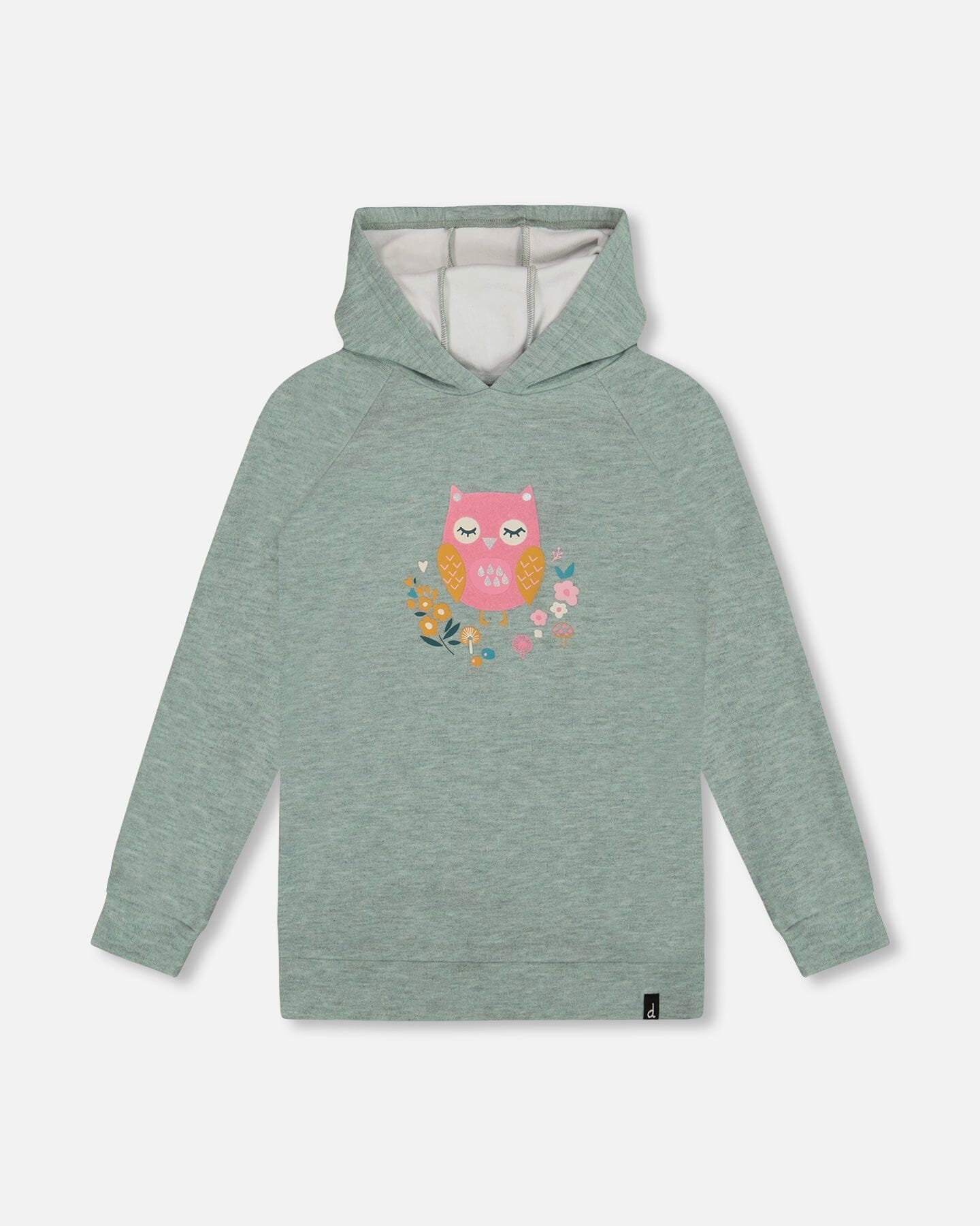 Hooded Tunic Sage Green With Owl Print