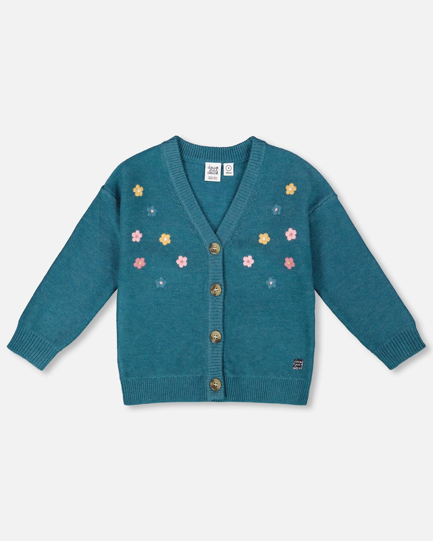Knitted Cardigan Dark Green With Flower Embroidery