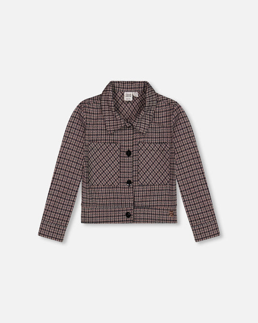 Jacquard Knit Jacket With Houndstooth Pattern