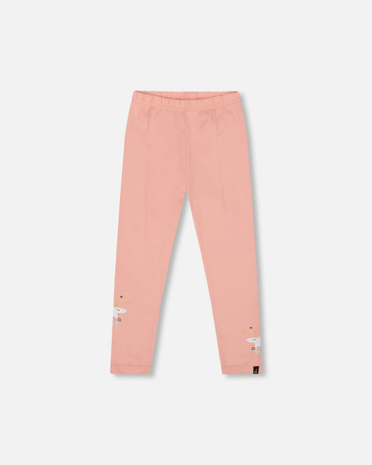 Organic Cotton Leggings Dusty Pink With Unicorn Print