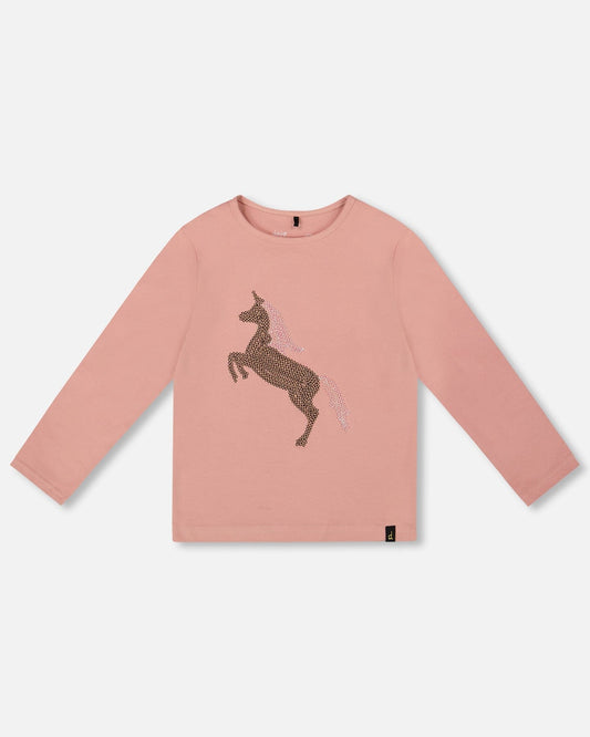 Organic Cotton Long Sleeve T-Shirt Dusty Pink With Sequin Unicorn