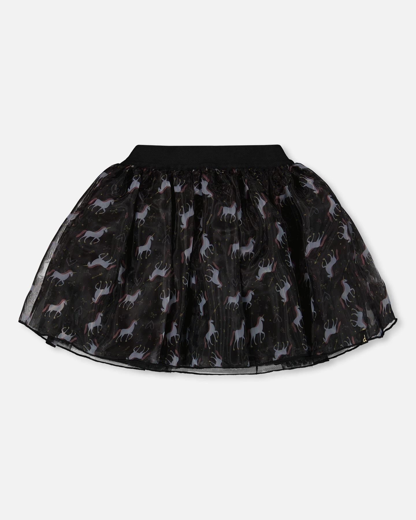 Organza And Mesh Skirt Black With Unicorn Print