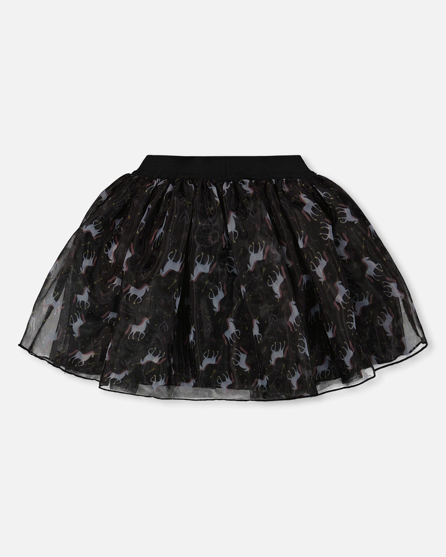 Organza And Mesh Skirt Black With Unicorn Print
