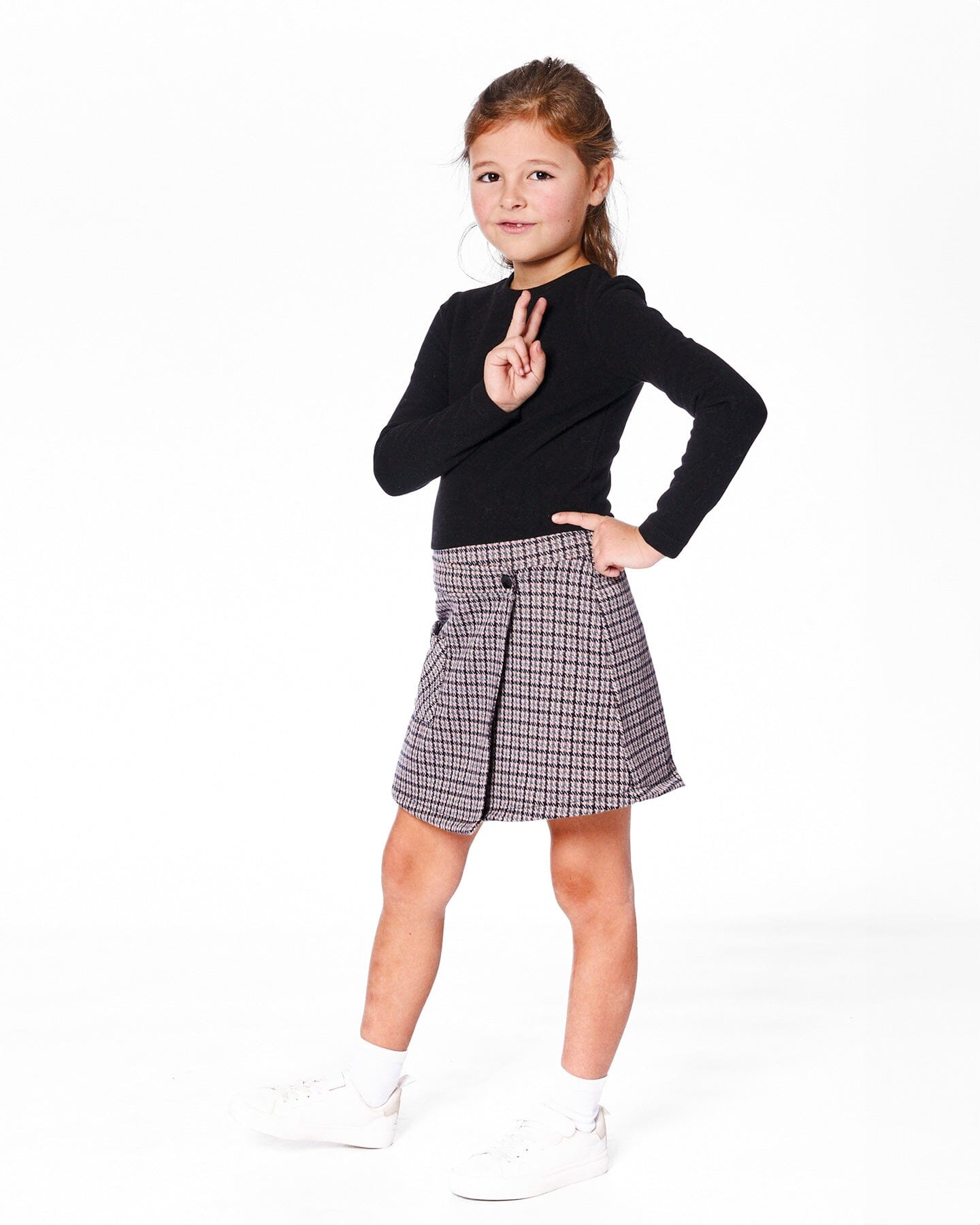 Bi-Material Dress Black And Houndstooth