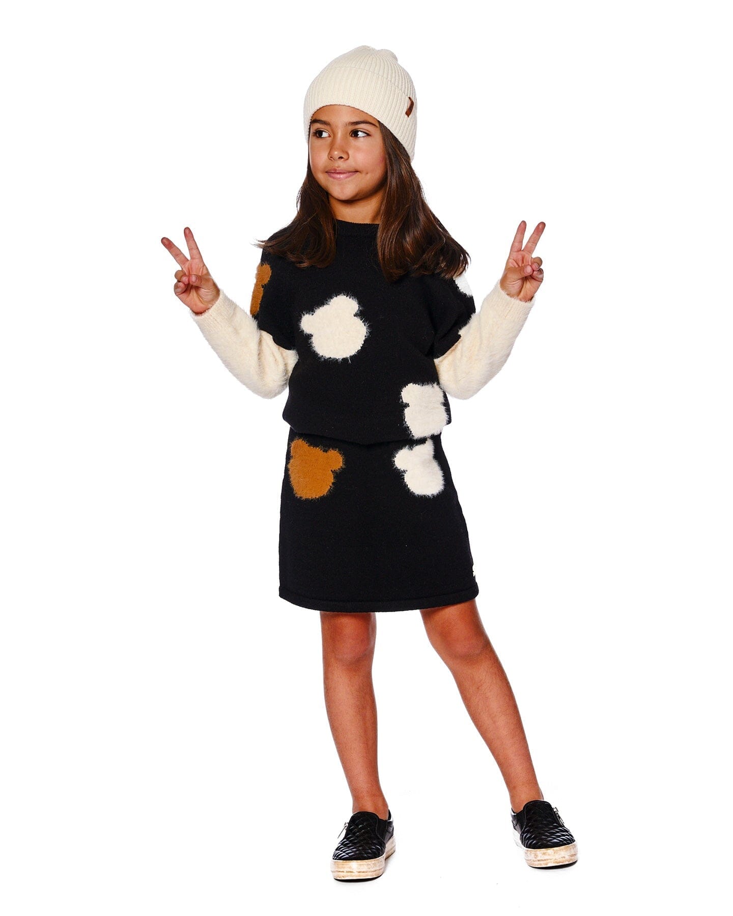 Knitted Skirt Black With Bear Intarsia