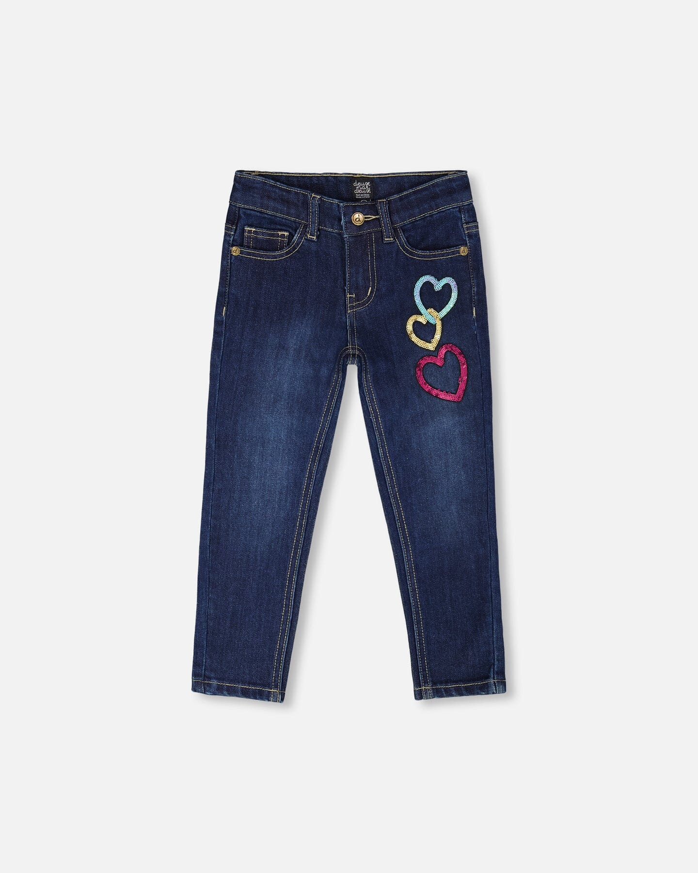 Stretch Jeans Blue Denim With Glittery Hearts