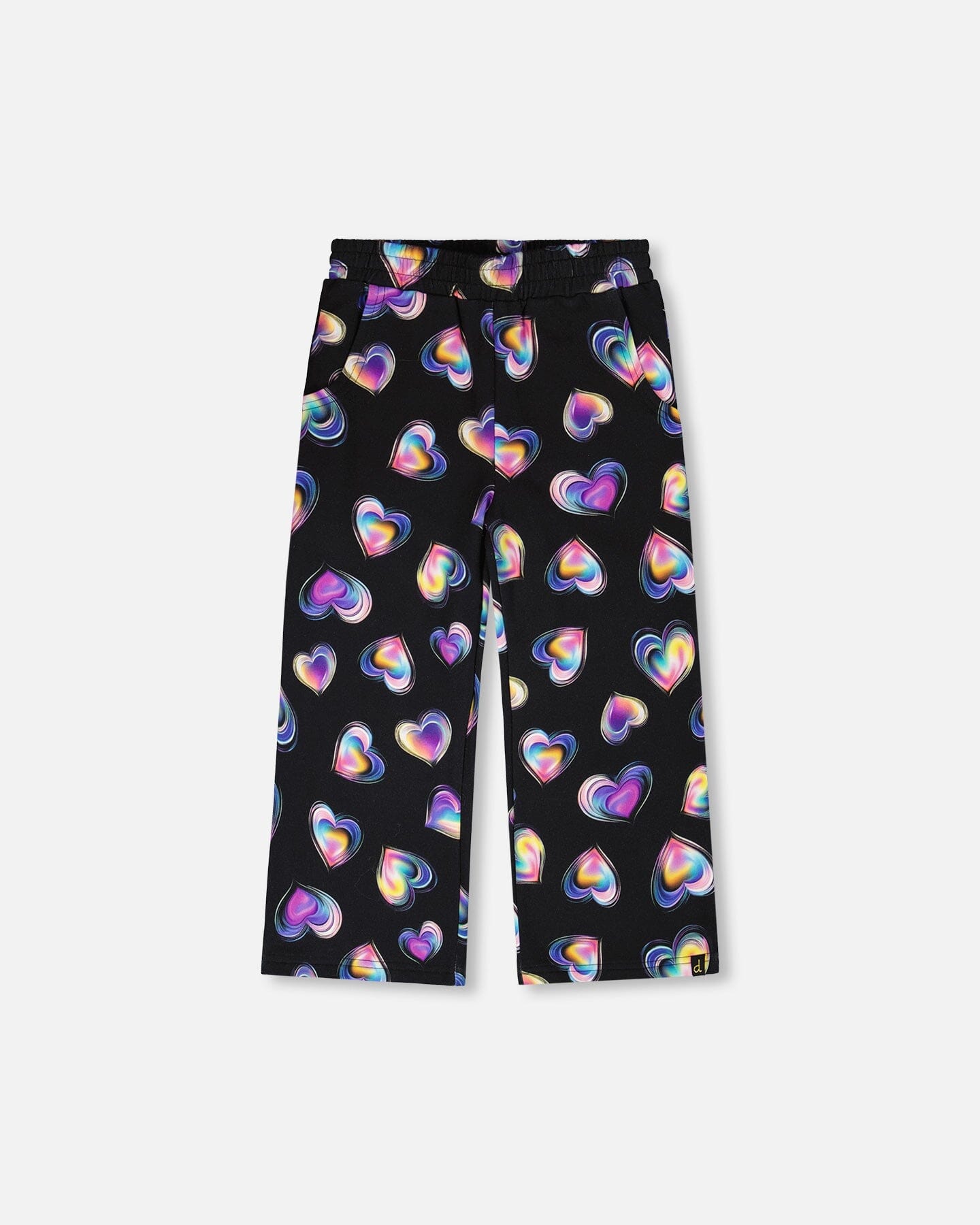 Wide Leg Fleece Pants Black And Multicolor