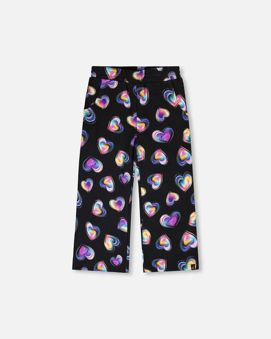 Wide Leg Fleece Pants Black And Multicolor